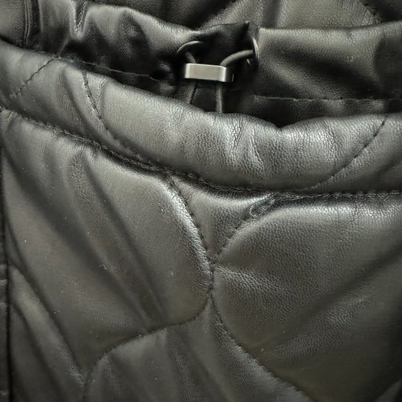 Zara Vegan Leather Quilted Padded Puffer Jacket Blogger Fav Black Sz Small - Picture 3 of 6